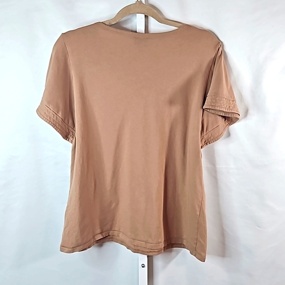 Worthington Brown/Tan Ruffle Sleeve Shirt Size Large - Picture 7 of 8